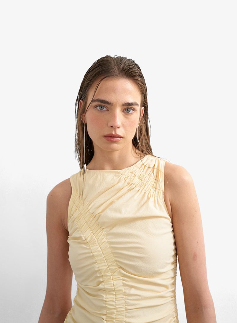 TOPSHOP Ruched Sl Midi Woven Dress - Image 3