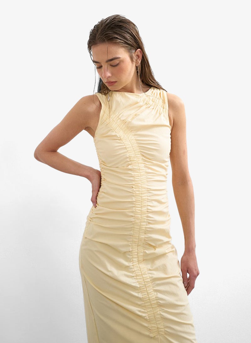 TOPSHOP Ruched Sl Midi Woven Dress - Image 4