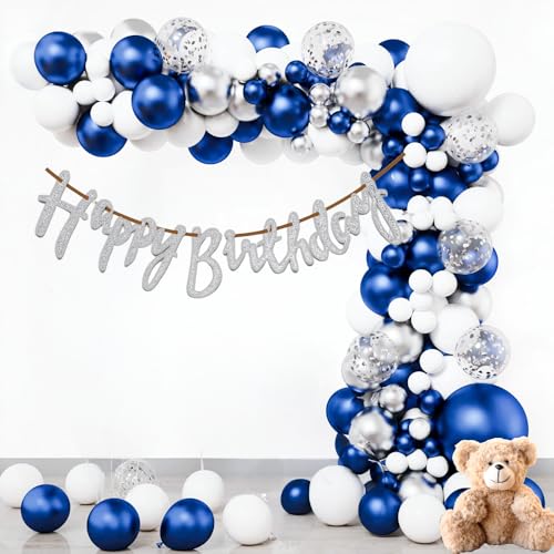 HK balloons 57Pcs Blue Theme Birthday Decoration Item kit Banner Blue Balloons for Birthday Decorations for Boys With Silver Confetti Balloon Chrome Balloon For Husband - Image 1