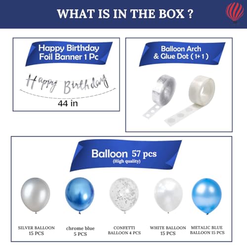 HK balloons 57Pcs Blue Theme Birthday Decoration Item kit Banner Blue Balloons for Birthday Decorations for Boys With Silver Confetti Balloon Chrome Balloon For Husband - Image 2