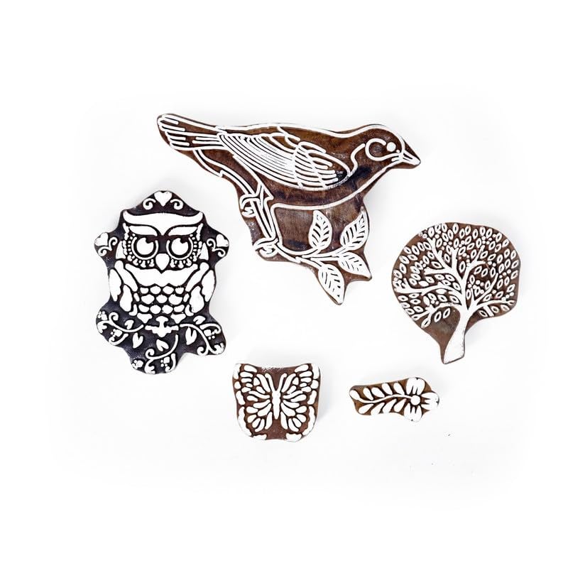 TWOGRAMS | Set of 5 | Wooden Indian Traditional Design Printing Stamps/Blocks for Printing Saree Border/Dresses/Craft Card Making/Scrapbook/Clay Pottery - Image 1