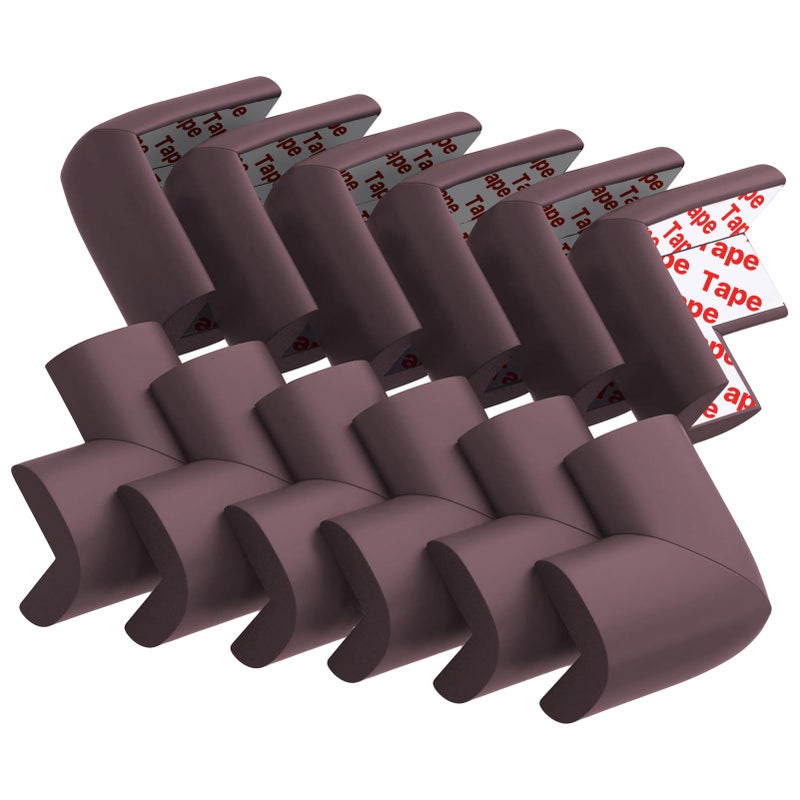 USfloatwishes 12 Pack Soft Corner Protector Baby Proofing Edge and Corner Guards, Table Corner Protectors for Furniture, Safety Pre-Taped Rubber Corner Covers for Fireplace, Stair, Cabinet (Brown) - Image 1