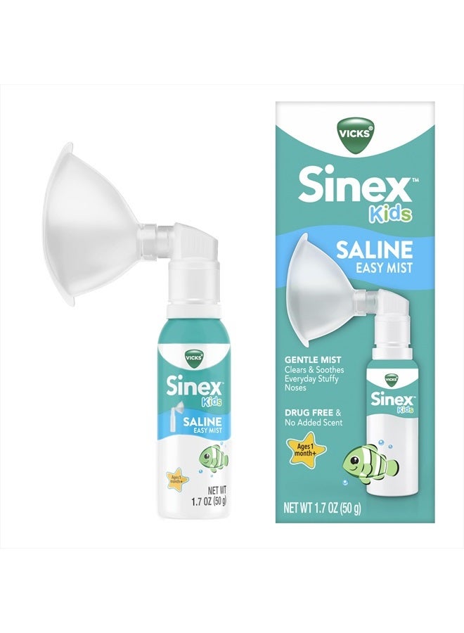 Vicks Sinex Kids Saline Easy Mist, Drug Free Saline, Ages 1 Month+, Gently Clears and Soothes Everyday Stuffy Noses, Safe for Daily Use, 1.7 OZ - Image 1