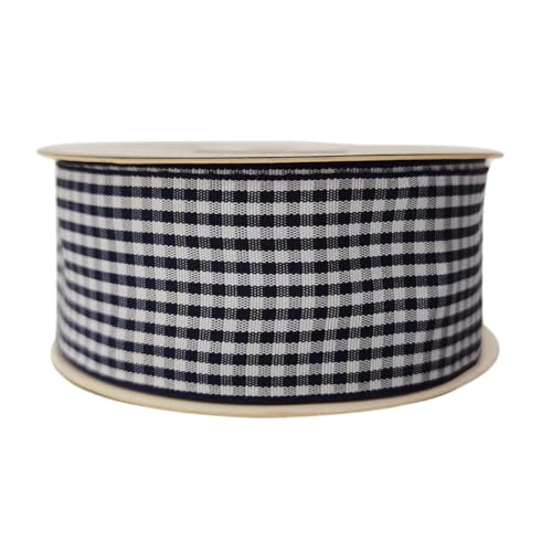 Micomon 1.5 Inch Blue and White Woven Edge 100% Polyester Gingham Ribbon 25 Yards Each Roll (1-1/2", Blue) - Image 3