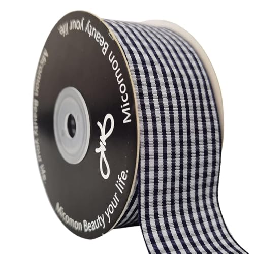 Micomon 1.5 Inch Blue and White Woven Edge 100% Polyester Gingham Ribbon 25 Yards Each Roll (1-1/2", Blue) - Image 1
