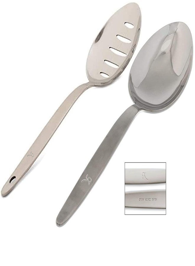 BNAZIND Chef Kunz Slotted and Regular Spoon Set | Pack of 2 | 18/10 Stainless Steel | 9 Inch Cooking Dinner Serving Basting Quenelle Chef Spoons - Image 1