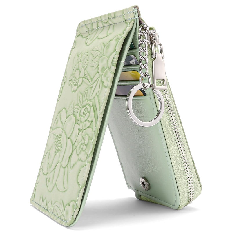 GAEKEAO Small Credit Card Holder Wallet for Women RFID Leather Slim Wristlet Keychain Wallets With Zipper Pocket - Image 1