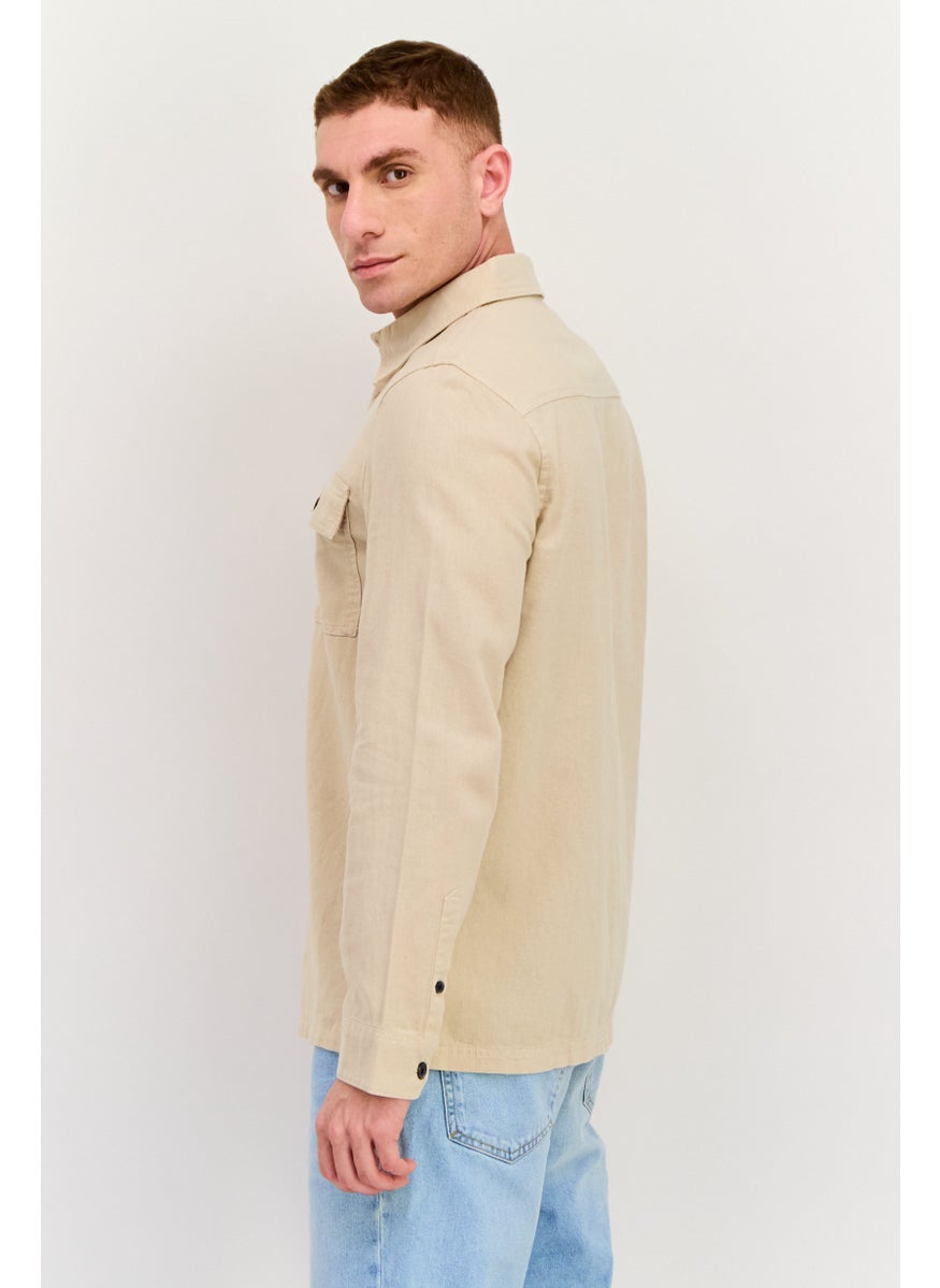 Threadbare Men Regular Fit Solid Long Sleeves Casual Shirt, Beige  - Image 2