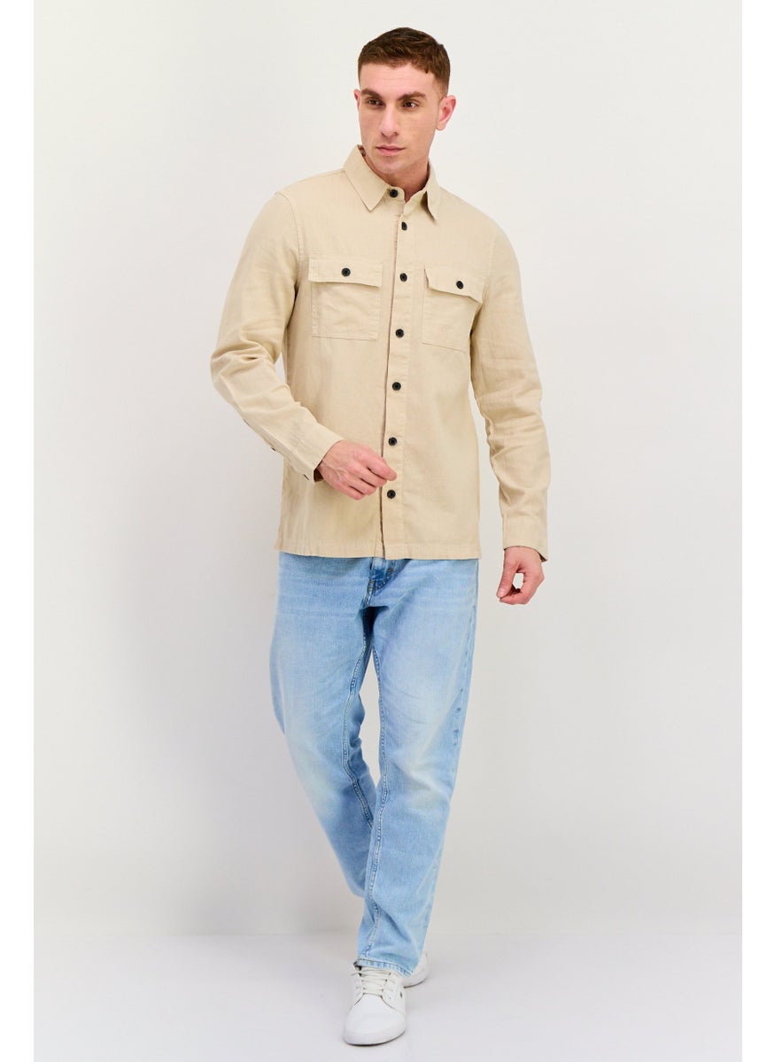 Threadbare Men Regular Fit Solid Long Sleeves Casual Shirt, Beige  - Image 4