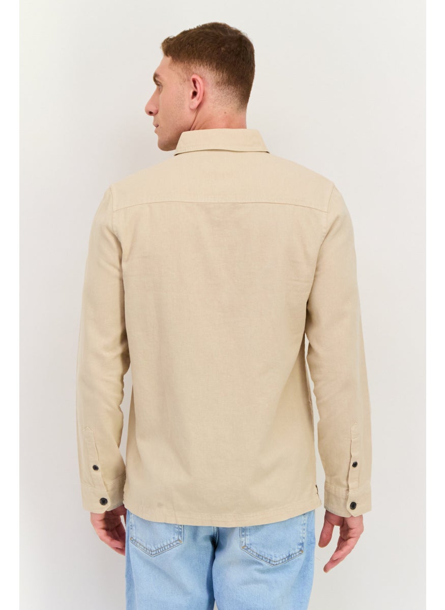 Threadbare Men Regular Fit Solid Long Sleeves Casual Shirt, Beige  - Image 3