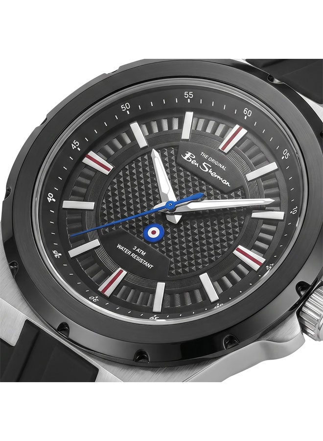 Ben Sherman Gloucester Black Dial Black Silicone Strap Analog Watch for Men, 43mm - Image 2