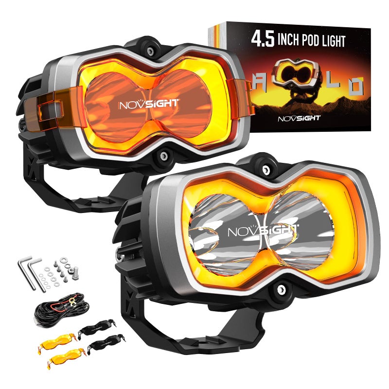 أضواء بود LED NOVSIGHT 45 بوصة سلسلة HALO Pro مع وضع شعاع LED الديناميكي DRL 120 واط ضوء عمل فائق السطوع للطرق الوعرة للشاحنات جيب بيك أب فورد ATV UTV 2PCS الفائز بجائزة النقطة الحمراء 2025