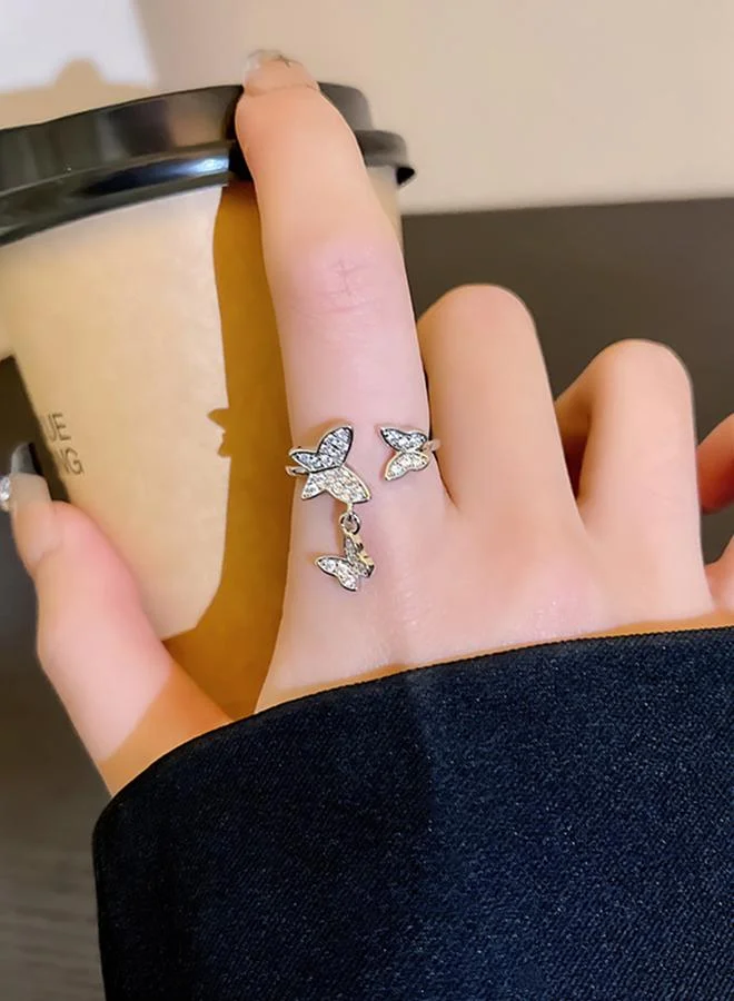 Take Two Silver Butterfly Dangle Ring
