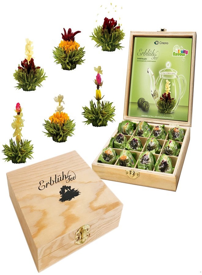 Creano Flowering Abloom Tea - Blooming Gift Set in Stylish Wooden Box, 12pcs - Image 1
