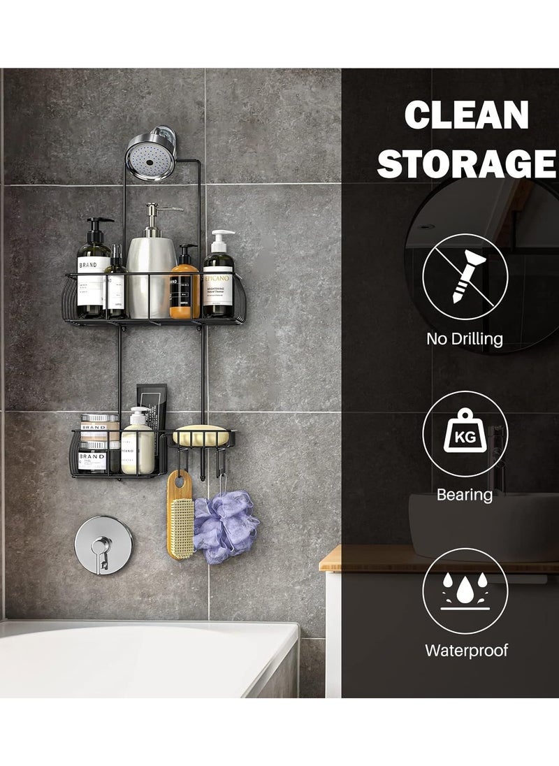 Generic - Shower Caddy Hanging, Anti-Swing Over Head Shower Caddy Rustproof with Hooks for Towels, Sponge and More, Matte Black - Image 1