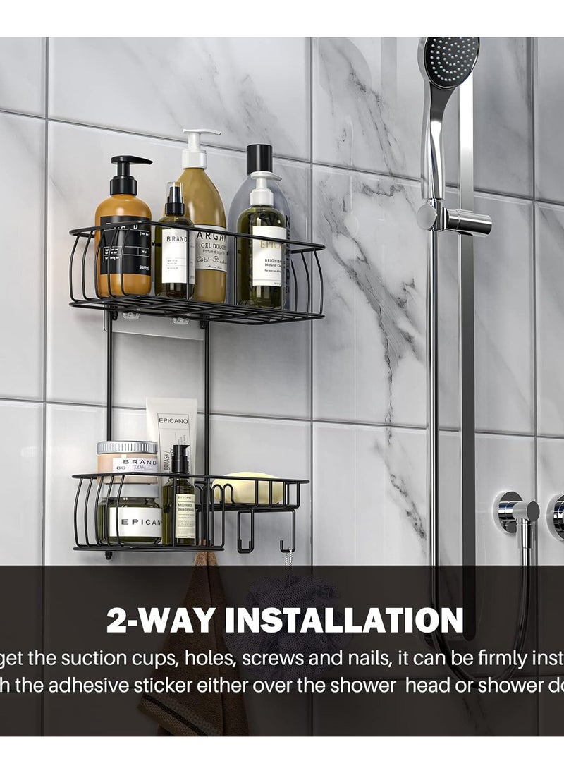 Generic - Shower Caddy Hanging, Anti-Swing Over Head Shower Caddy Rustproof with Hooks for Towels, Sponge and More, Matte Black - Image 1