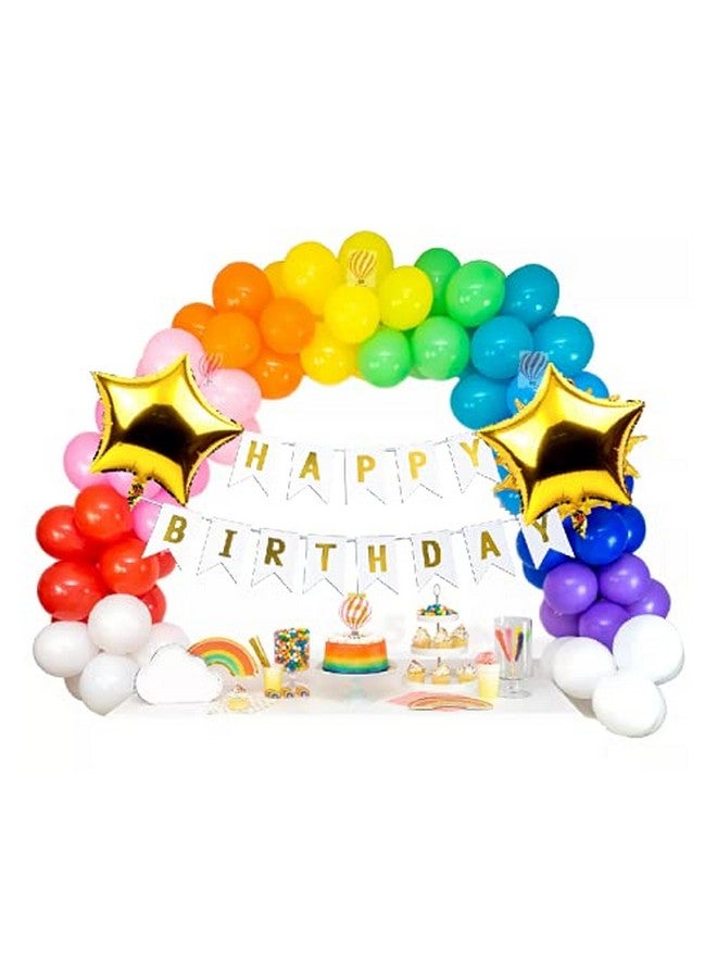 هونج كونج بالونز مجموعة من 114 بالونة ورقية بألوان قوس قزح من HK Balloons مع لافتة بيضاء لتزيين الحفلات للأولاد والبنات - Image 1