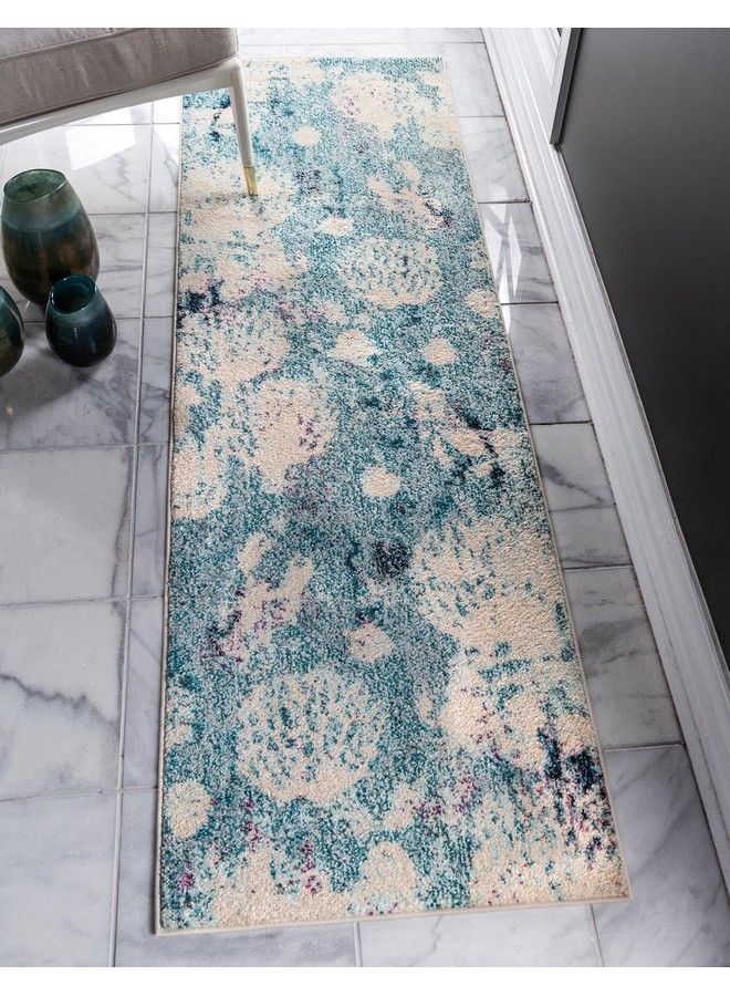 Unique Loom Positano Collection Coastal Modern Coral Lobster Shells Light Blue Runner Rug (2' X 7') - Image 2