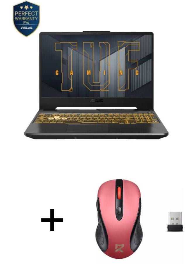 أسوس لابتوب TUF A15 FA506NCG-HN857W بشاشة 15.6 بوصة عالية الدقة بالكامل / معالج AMD Ryzen 7 8845HS / ذاكرة تخزين 8 جيجابايت / قرص SSD بسعة 512 جيجابايت / بطاقة رسومات NVIDIA GeForce RTX 3050 / مزود بفأرة لاسلكية Redragon Bm-2638 بتردد 2.4 جيجا هرتز - دقة 2400 نقطة في البوصة (أحمر) أسود جرافيتي - Image 1