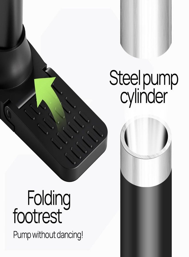 panaride Bike Pump with Gauge - Floor Bike Pumps for Road & Mountain Bikes, Presta & Schrader Valve, 160 PSI, 2-Inch Dial, Includes Needle & Ball Adapters, Foldable Footrest, Angle Adapter - Image 5
