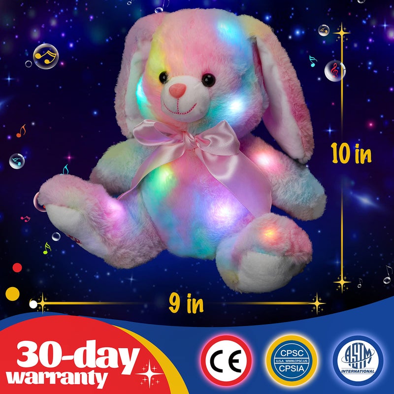 Glow Guards 10'' Easter Light up Musical Bunny Stuffed Animal Rainbow Lop Eared Rabbit Glowing Singing Plush Toy Lullaby Bed Night Light Birthday for Toddler Kids - Image 3