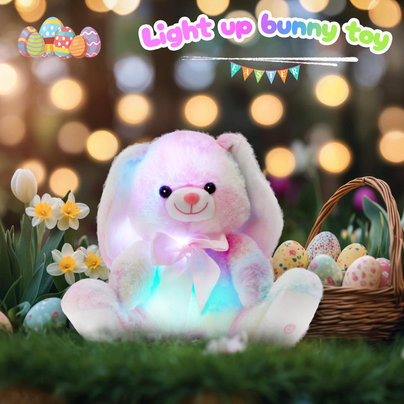 Glow Guards 10'' Easter Light up Musical Bunny Stuffed Animal Rainbow Lop Eared Rabbit Glowing Singing Plush Toy Lullaby Bed Night Light Birthday for Toddler Kids - Image 2