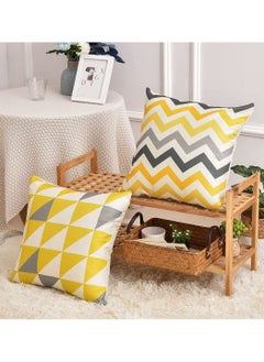 Y&D Pillow Covers 4Pcs Decorative Geometric Yellow Grey 18 x Inches Modern Pattern Cotton Polyester Square Cushion Case  - Image 3