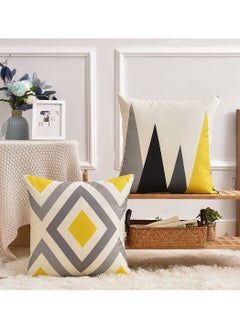 Y&D Pillow Covers 4Pcs Decorative Geometric Yellow Grey 18 x Inches Modern Pattern Cotton Polyester Square Cushion Case  - Image 5