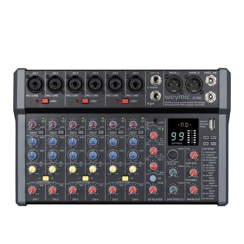 Weymic ASeries Professional Mixer for Recording DJ Stage Karaoke Music Application wUSB Drive for Computer Recording Input XLR Microphone Jack 48V Power RCA Output for Professional 10Channel - Image 2