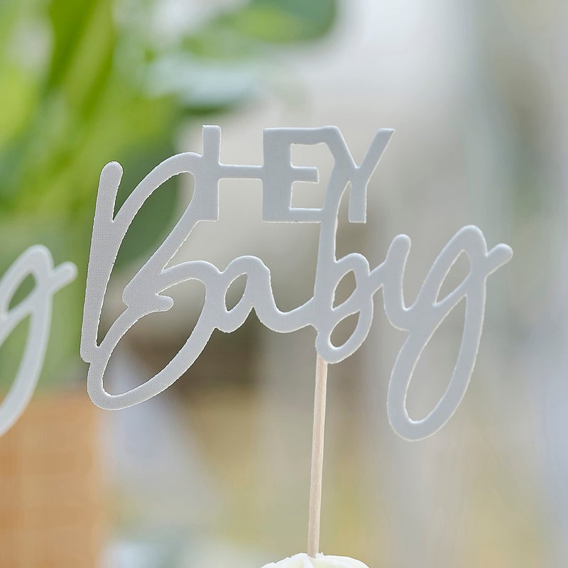 Ginger Ray Hey Baby Eco-Friendly Sage Baby Shower Cupcake Toppers Decoration Pack of 12 - Image 2
