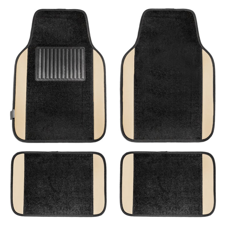FH Group Automotive Floor Mats  Universal Fit Premium Carpet Car Mats with Driver Heel Pad Full Set for Cars SUVs  Trucks  Beige