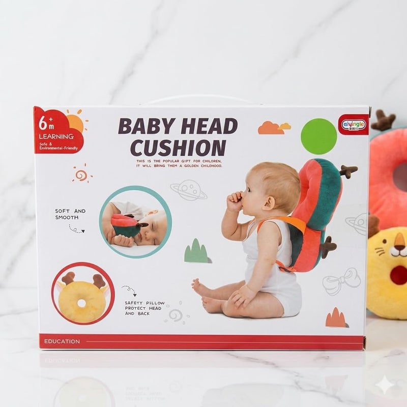 Baby Head Protection Pillow, Green and Orange, with Adjustable Straps, Toddler Learning to Walk - Image 3