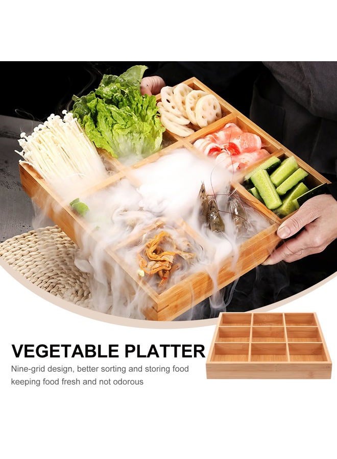 Cabilock 9-Compartments Wooden Divided Tray Shallow: Multifunction Drawer Organizer Veggie Serving Tray Divided Platter Food Server with Handle Candy Bowl Sushi Plate for Japanese Taco Dip Parties Chip Bowls - Image 2