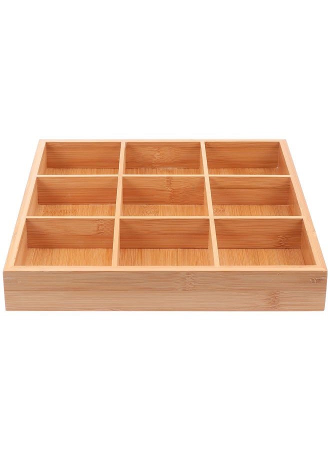 Cabilock 9-Compartments Wooden Divided Tray Shallow: Multifunction Drawer Organizer Veggie Serving Tray Divided Platter Food Server with Handle Candy Bowl Sushi Plate for Japanese Taco Dip Parties Chip Bowls - Image 1