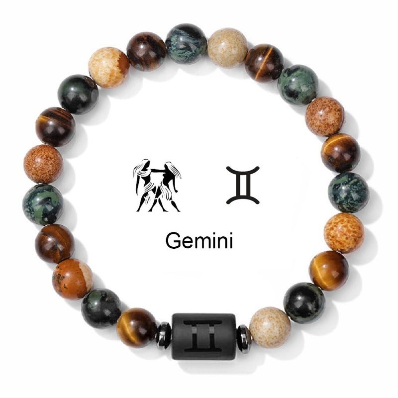 YILI 12 Zodiac Sign Bracelet with 8mm Tiger Eye and Picture Stone Beads - Handmade Natural Stone Jewelry - Image 3
