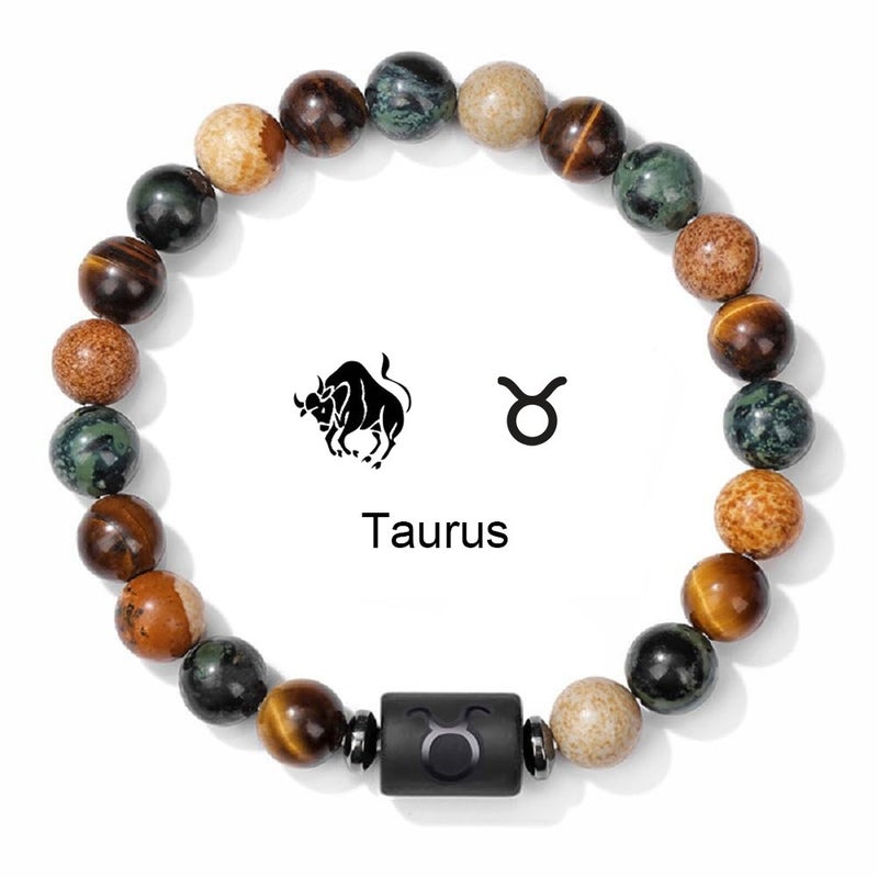 YILI 12 Zodiac Sign Bracelet with 8mm Tiger Eye and Picture Stone Beads - Handmade Natural Stone Jewelry - Image 2