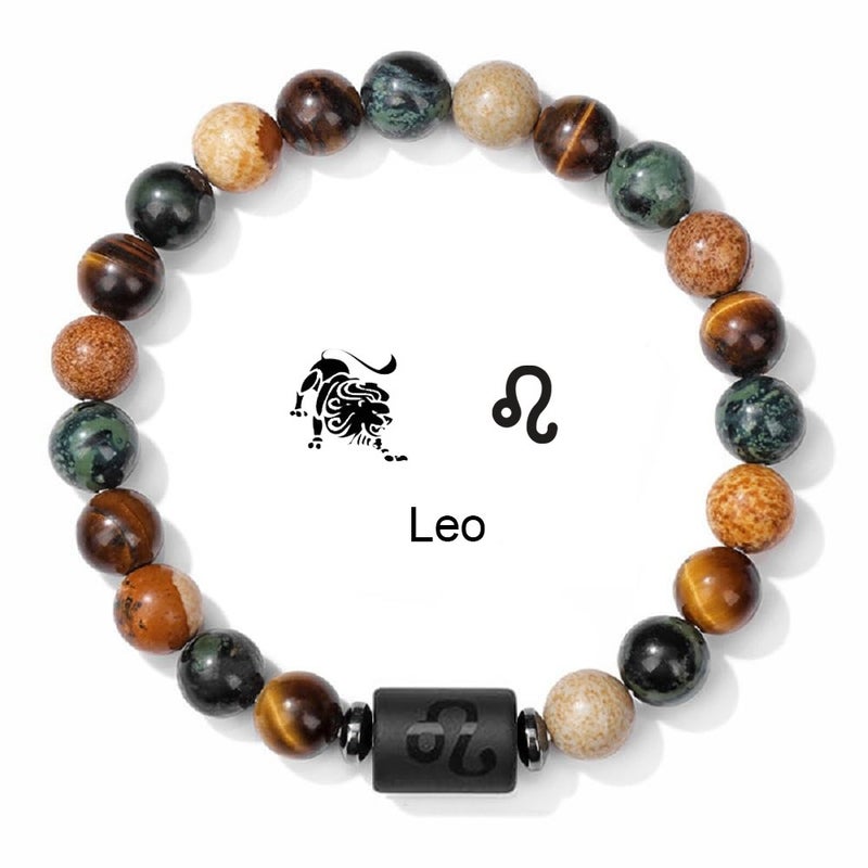 YILI 12 Zodiac Sign Bracelet with 8mm Tiger Eye and Picture Stone Beads - Handmade Natural Stone Jewelry - Image 5