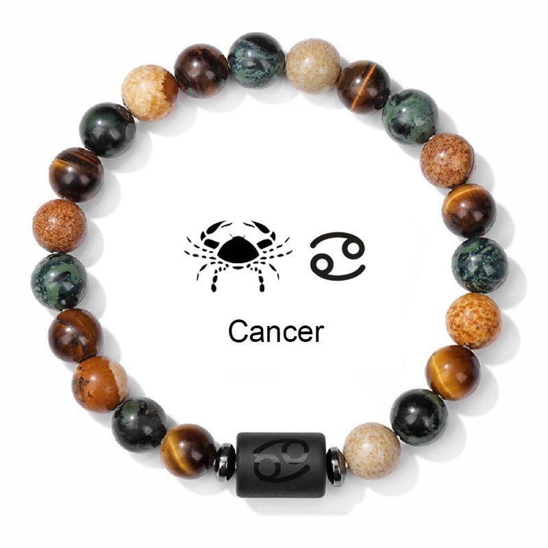YILI 12 Zodiac Sign Bracelet with 8mm Tiger Eye and Picture Stone Beads - Handmade Natural Stone Jewelry - Image 4