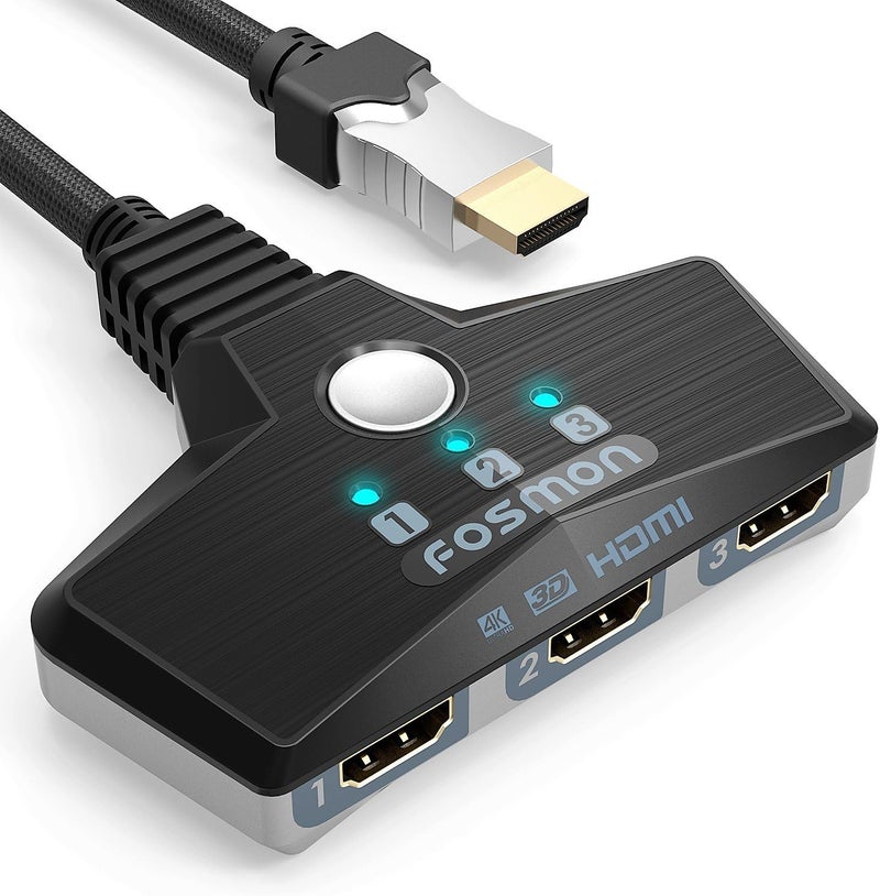 Fosmon 4K HDMI Switch 3 in 1 out 4K@60Hz, 3-Port HDMI Switcher HD 1080P 60Hz HDCP 2.2, HDMI Splitter Hub Compatible with HDTV, PS5/4, Xbox, Fire Stick - Image 1