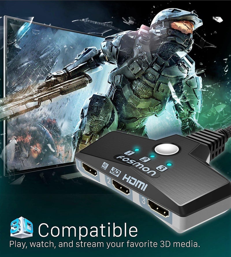 Fosmon 4K HDMI Switch 3 in 1 out 4K@60Hz, 3-Port HDMI Switcher HD 1080P 60Hz HDCP 2.2, HDMI Splitter Hub Compatible with HDTV, PS5/4, Xbox, Fire Stick - Image 3
