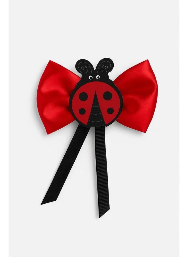 Magu Girls' Ladybug Figurine Red Bow Clip – Large Clip with Satin Ribbon and Metal Clasp