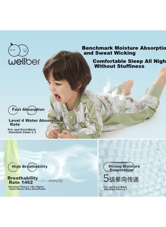 Wellber Sleeping Bag For Children Aged 3-6, Front 6 Back 4, Skin-friendly Breathable Pajamas, Spring And Summer Forest Green XL - Image 2