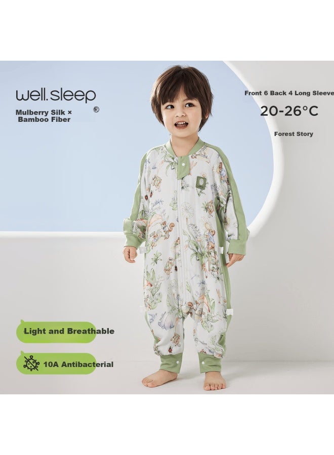 Wellber Sleeping Bag For Children Aged 3-6, Front 6 Back 4, Skin-friendly Breathable Pajamas, Spring And Summer Forest Green XL - Image 1