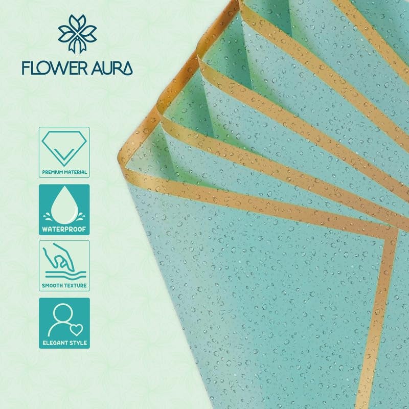 FlowerAura Designer Waterproof Sea Green With Golden Border Korean Wrapping Paper For Flower Bouquet Wrapping Paper, Gift Wrapping Paper, DIY Handmade Paper, Artistic Creation Paper (Set of 20) - Image 5