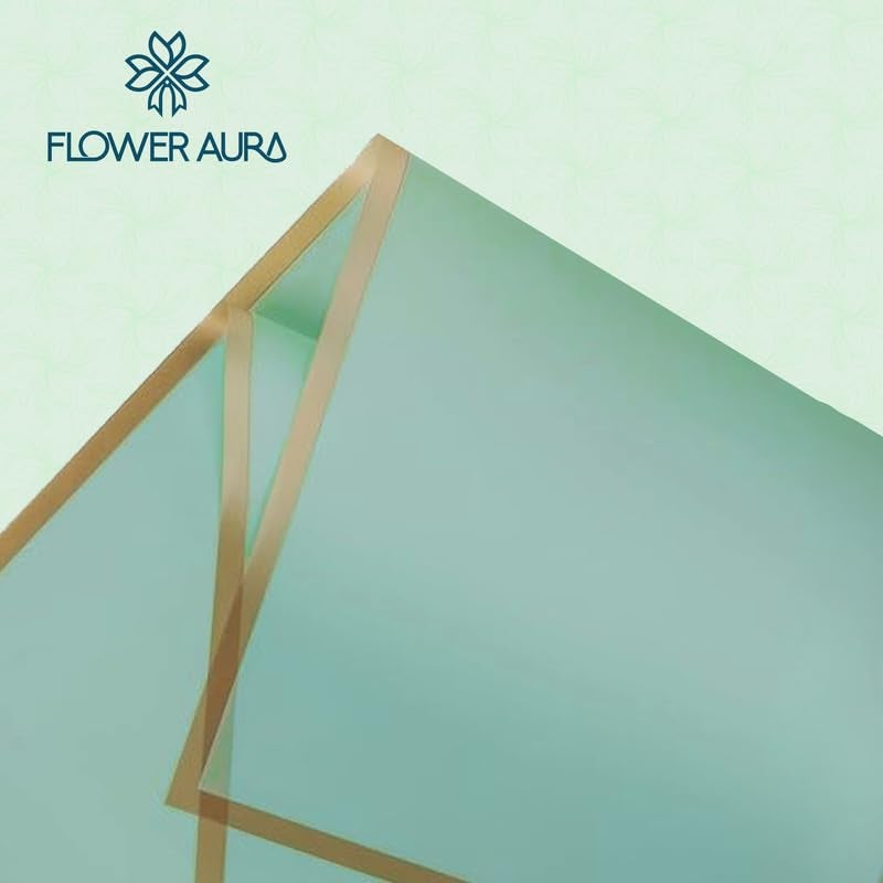 FlowerAura Designer Waterproof Sea Green With Golden Border Korean Wrapping Paper For Flower Bouquet Wrapping Paper, Gift Wrapping Paper, DIY Handmade Paper, Artistic Creation Paper (Set of 20) - Image 4