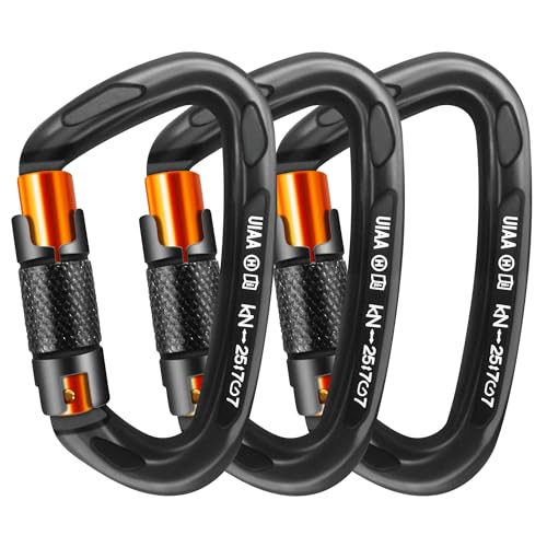 AINIKEY Climbing Carabiner Clips 25kN Auto Locking Carabiner, Professional Heavy Duty Large Locking Carabiner Clips for Rock/Ice Climbing Rappelling Rescue Swing etc, D Shaped, Large Size（‎Black-3PCS） - Image 1