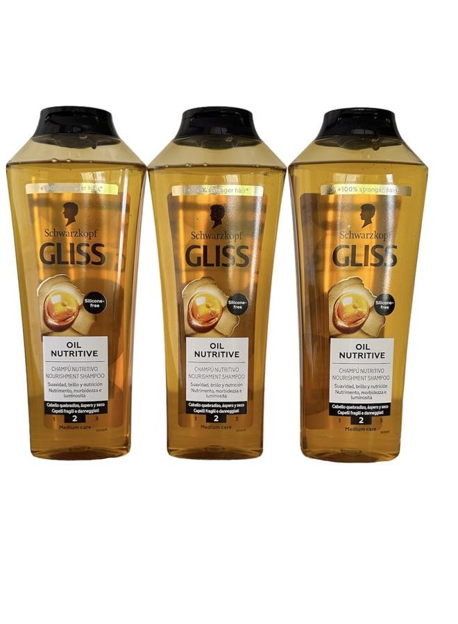 Gliss Hair Repair Shampoo, Oil Nutritive for Longer Hair Prone to Split Ends, 13.6 Ounces (Pack of 3) - Image 1