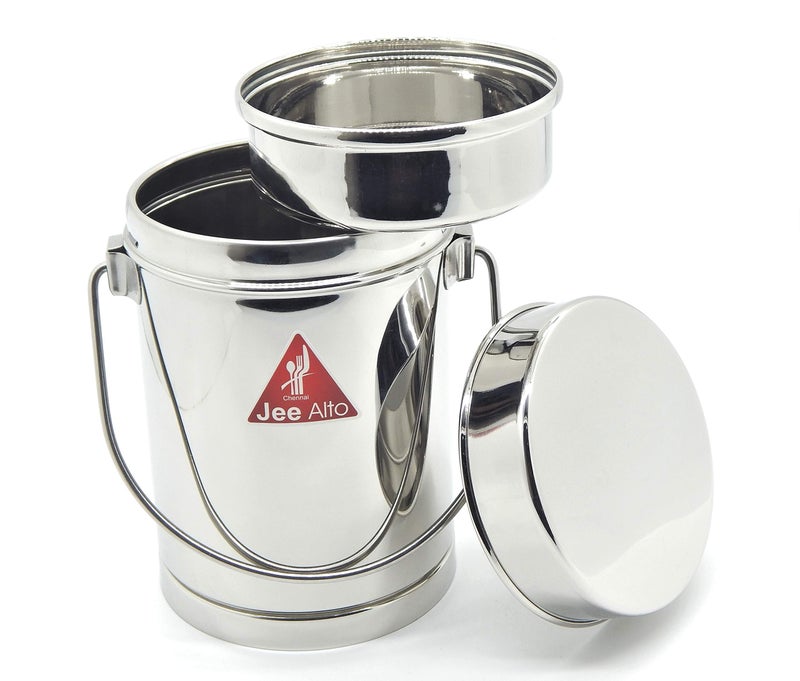JEE ALTO Stainless Steel 2 in 1 Multipurpose Milk Can/Chutney n Sambhar Barni With Steel Inner Separator Medium (Cup : 300 ml + Dabba: 1550 ml) - Image 5