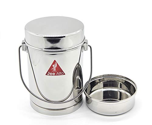 JEE ALTO Stainless Steel 2 in 1 Multipurpose Milk Can/Chutney n Sambhar Barni With Steel Inner Separator Medium (Cup : 300 ml + Dabba: 1550 ml) - Image 2