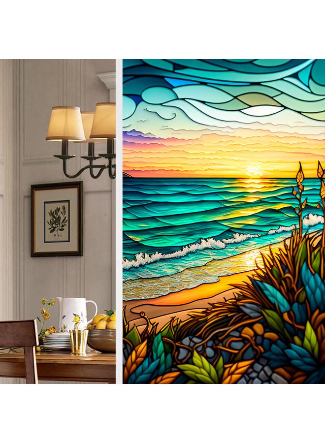 الأزرق جي دبليو BL112 -170 زهرة البحر ملصق زجاج إلكتروستاتيكي PVC ملصق نافذة خالي من الغراء ملصق زجاج نافذة ديكور المنزل - Image 1